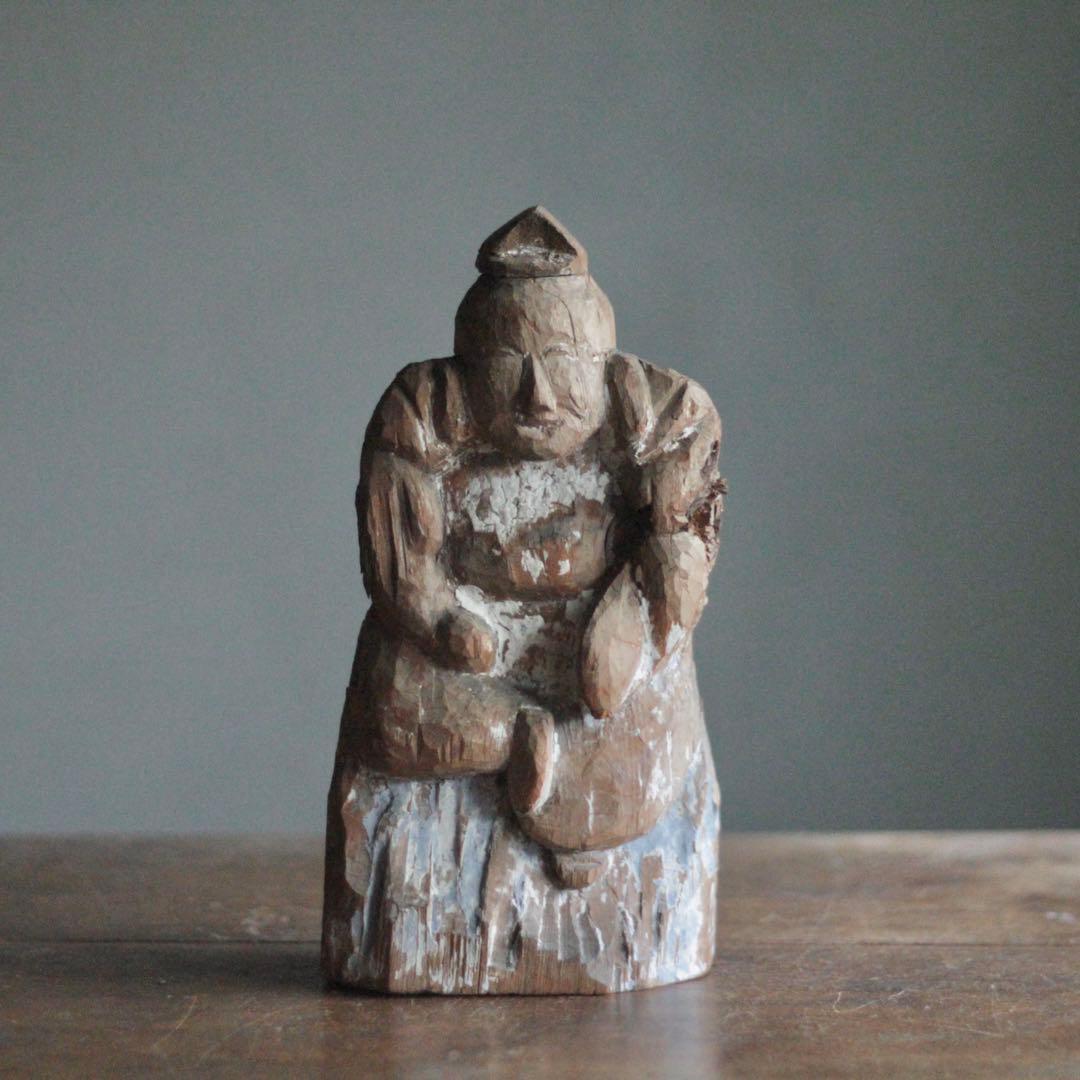 古い 木彫 恵比寿さま 民芸 民衆仏 古美術 古道具ア ンティーク オブジェ