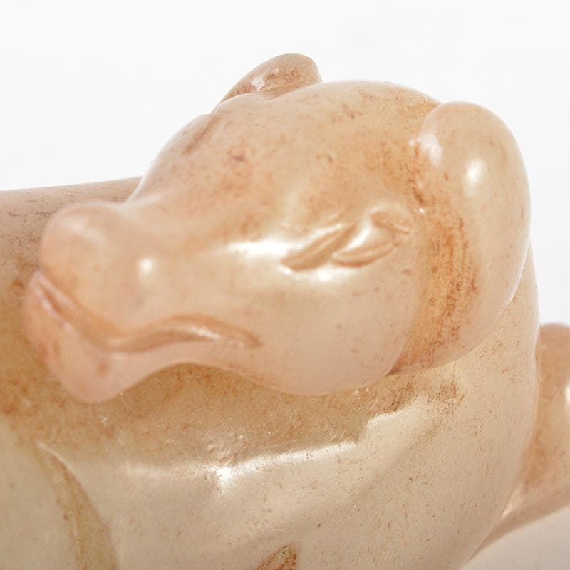 中国　玉石彫刻　白玉　神獣刻　根付　紙鎮　置物　C　7424E