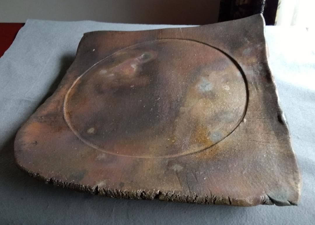 【稀少】越前焼　松井勝彦　【青ノ木窯】　自然灰釉究極美逸品巨大36cm大皿No3