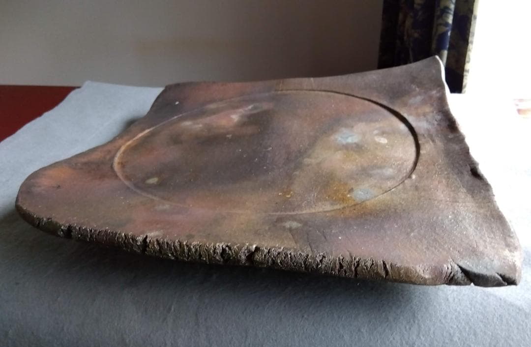 【稀少】越前焼　松井勝彦　【青ノ木窯】　自然灰釉究極美逸品巨大36cm大皿No3