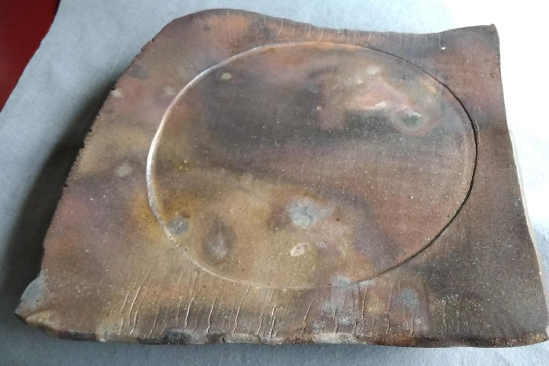 【稀少】越前焼　松井勝彦　【青ノ木窯】　自然灰釉究極美逸品巨大36cm大皿No3