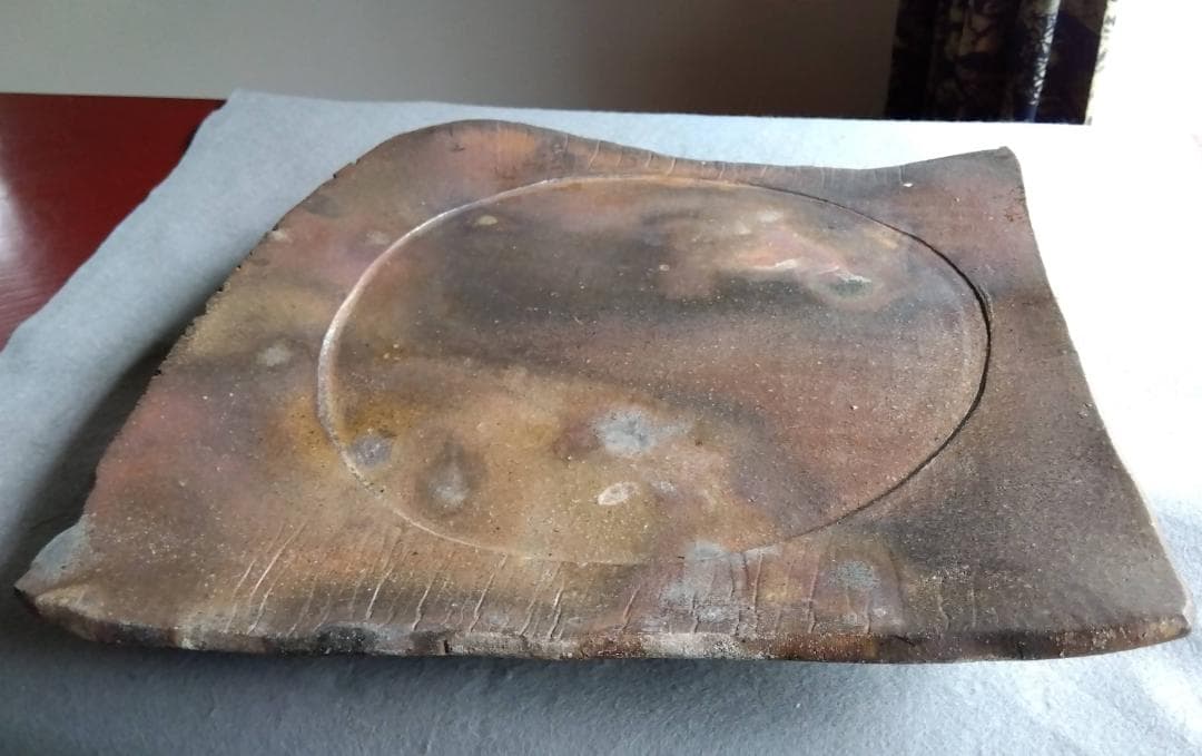 【稀少】越前焼　松井勝彦　【青ノ木窯】　自然灰釉究極美逸品巨大36cm大皿No3