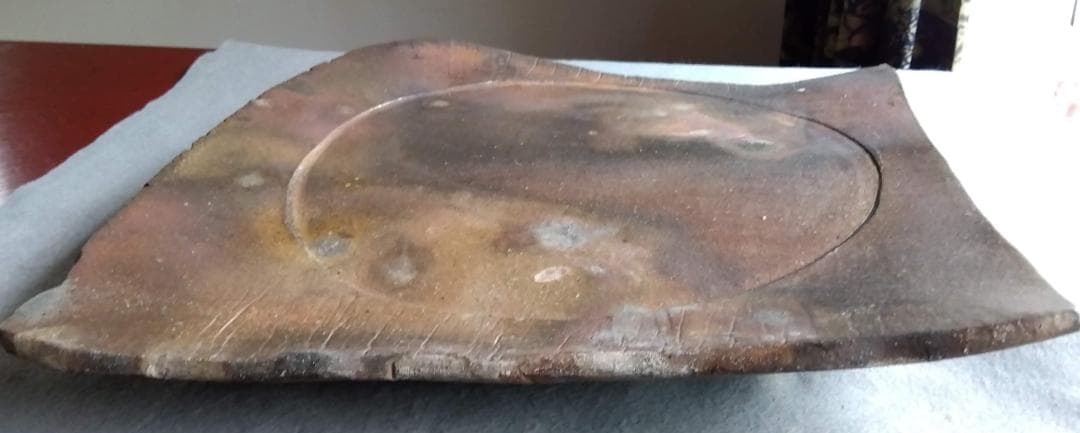 【稀少】越前焼　松井勝彦　【青ノ木窯】　自然灰釉究極美逸品巨大36cm大皿No3