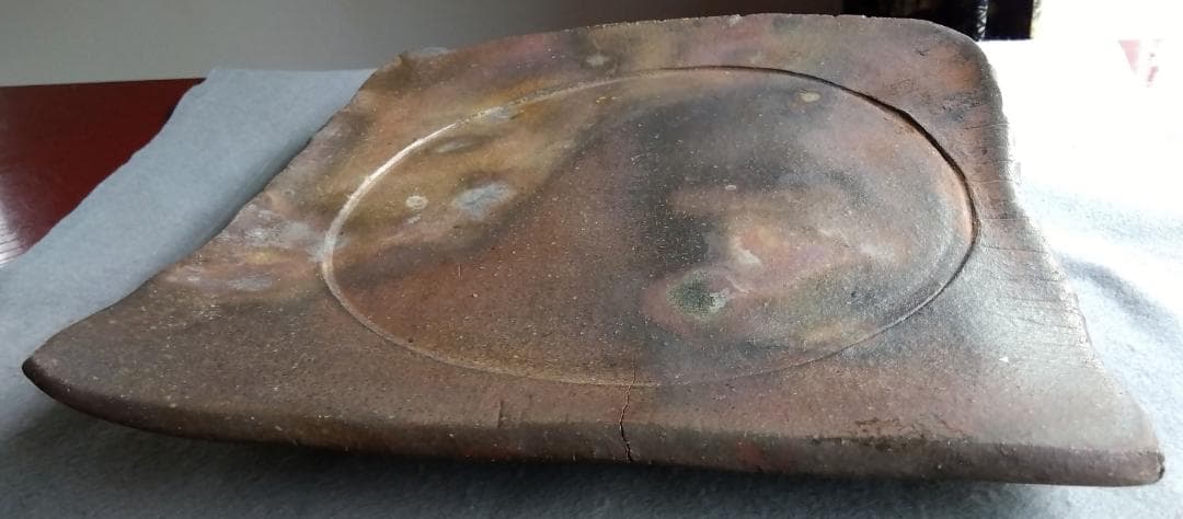 【稀少】越前焼　松井勝彦　【青ノ木窯】　自然灰釉究極美逸品巨大36cm大皿No3