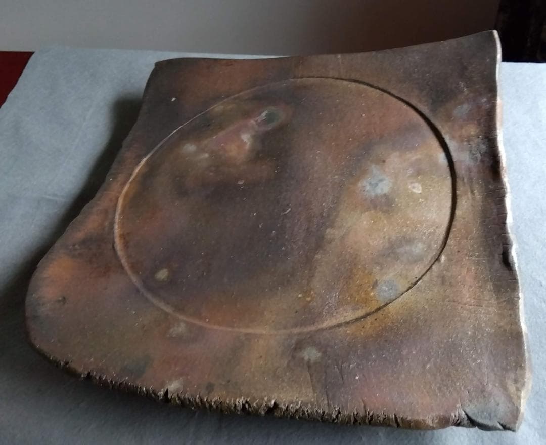 【稀少】越前焼　松井勝彦　【青ノ木窯】　自然灰釉究極美逸品巨大36cm大皿No3