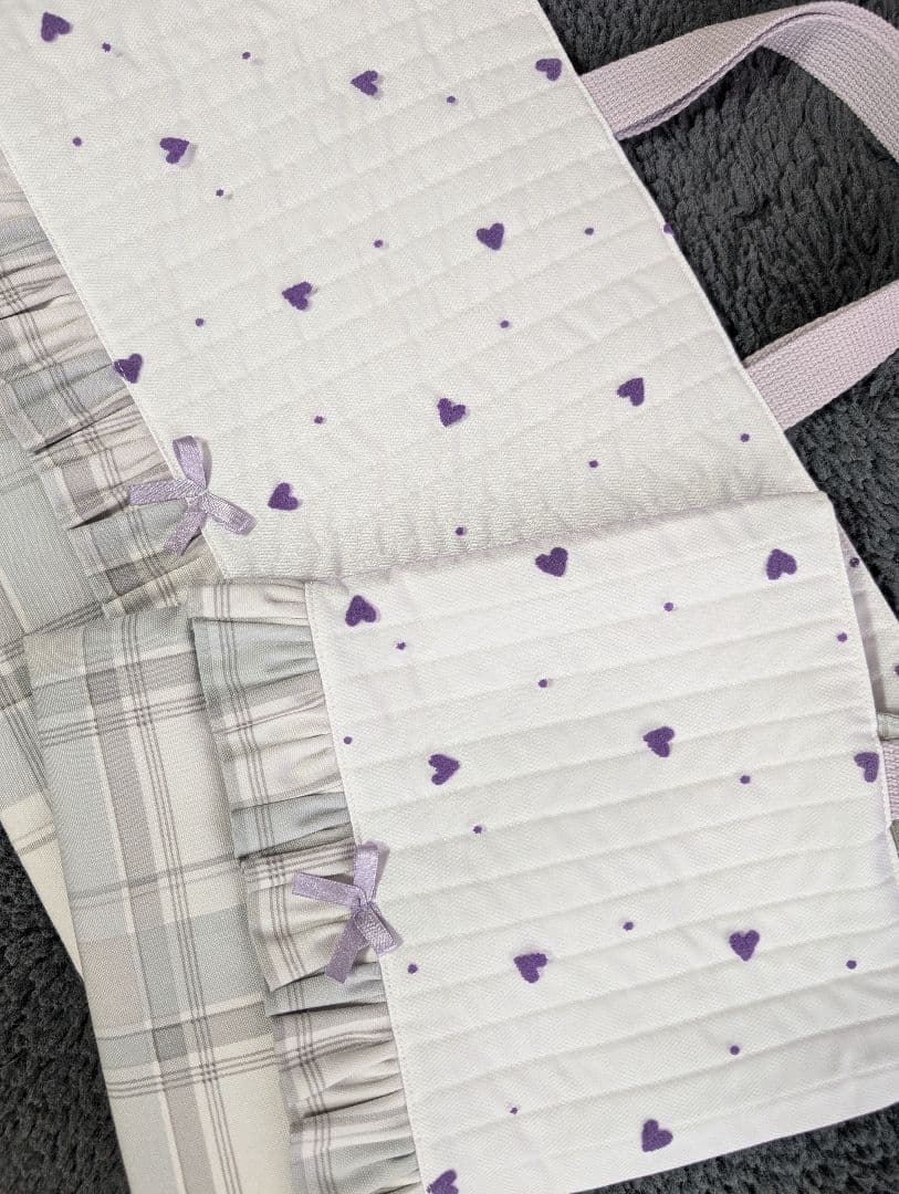 ヌビ風キルティング×ハートチュールレースフリル付きレッスン&シューズバッグセット