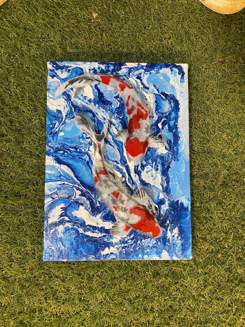 鯉の抽象画 キャンバススプレーアート！マーブルF4