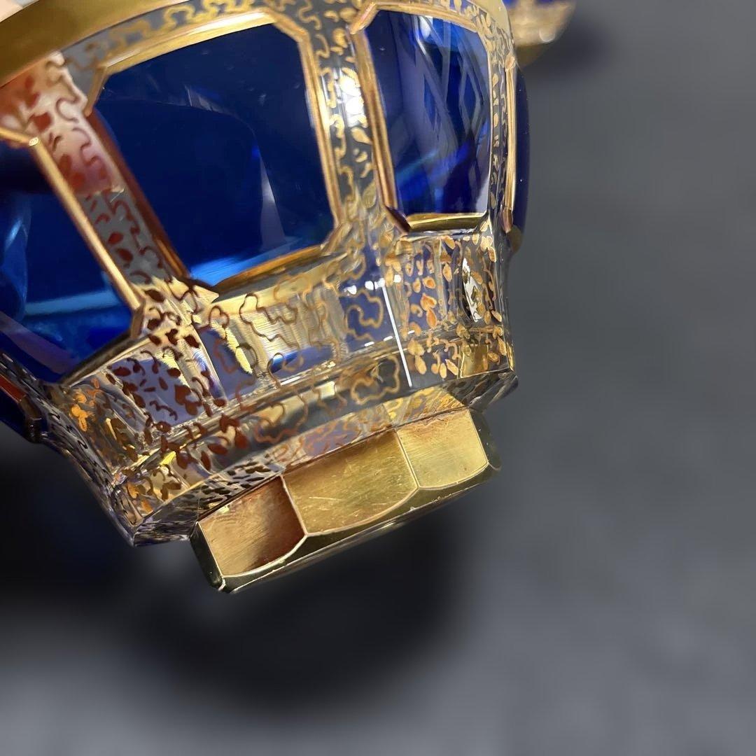 ボヘミア エーゲルマン チェコスロバキア製パネルガラス金彩ボール　2客