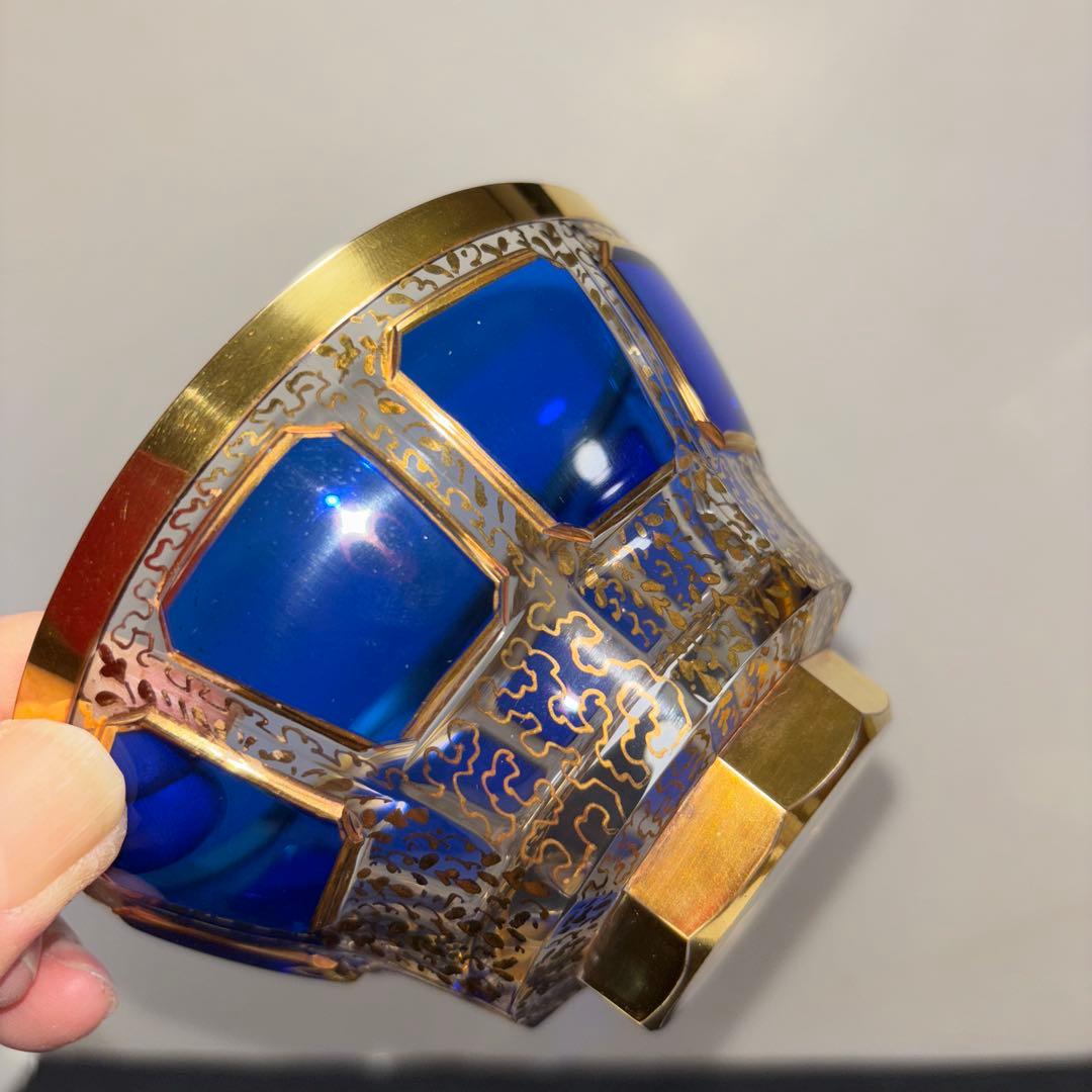 ボヘミア エーゲルマン チェコスロバキア製パネルガラス金彩ボール　2客