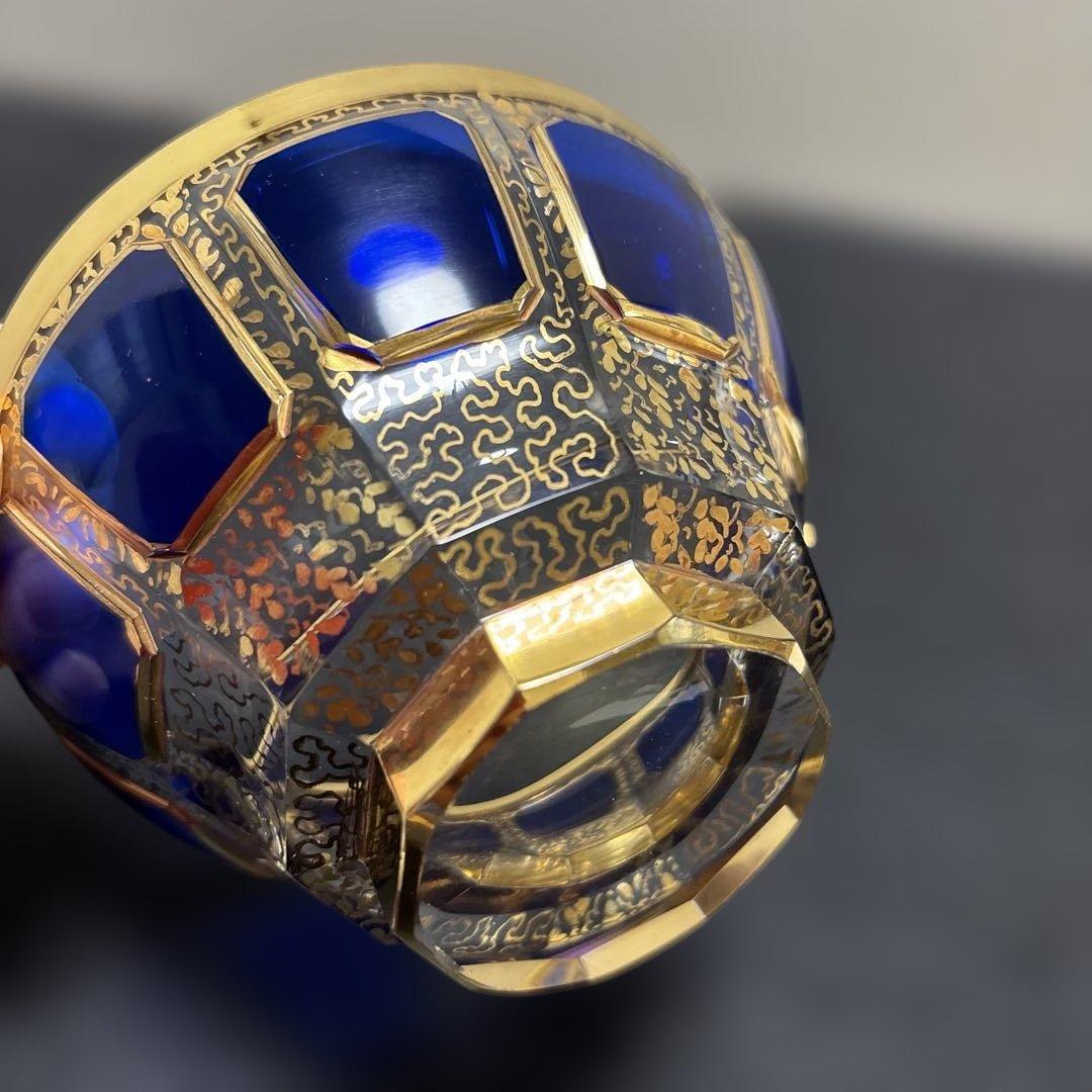 ボヘミア エーゲルマン チェコスロバキア製パネルガラス金彩ボール　2客