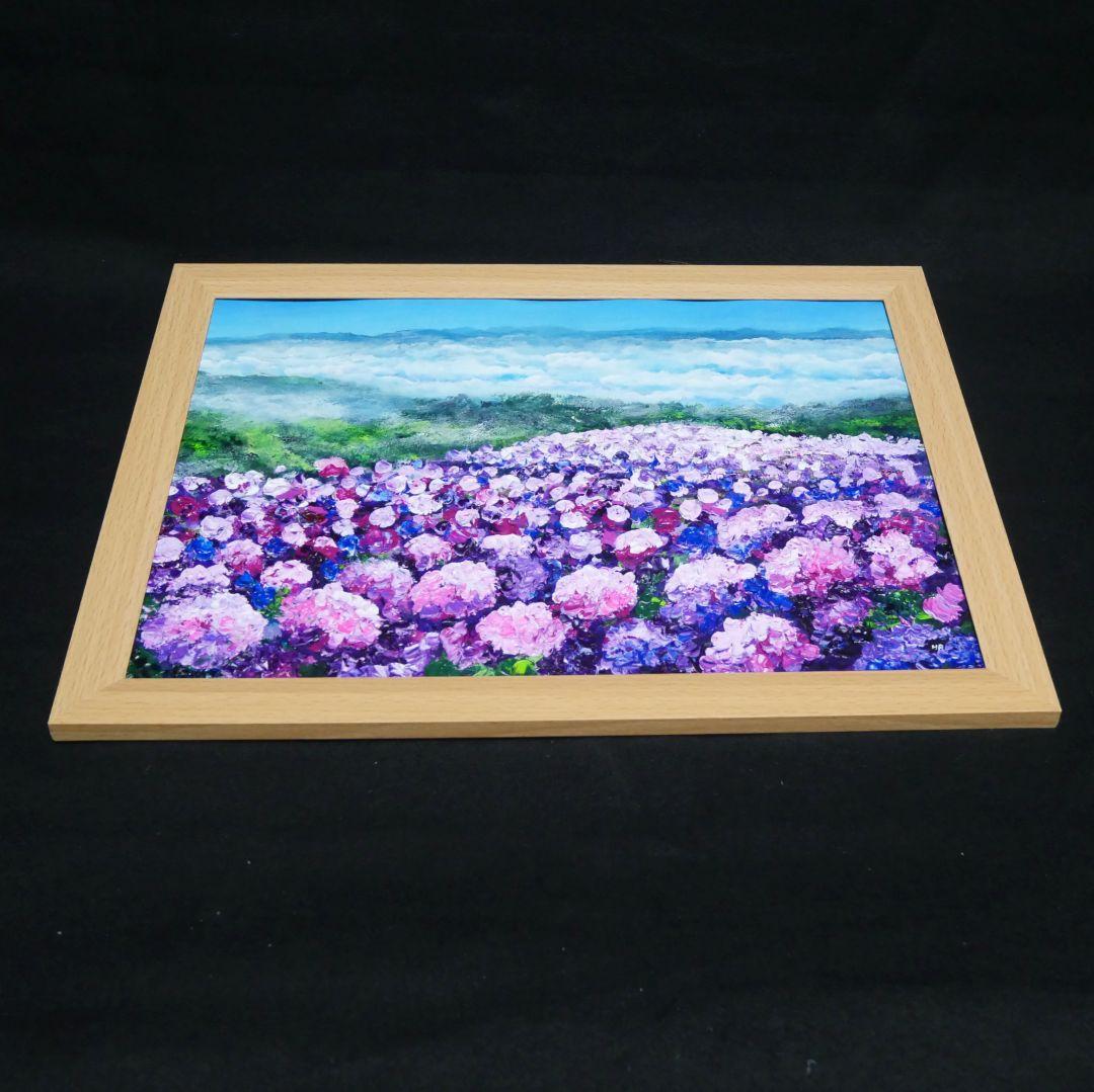 油絵 油彩 油彩画 絵 絵画【天空のピンクと紫の紫陽花】
