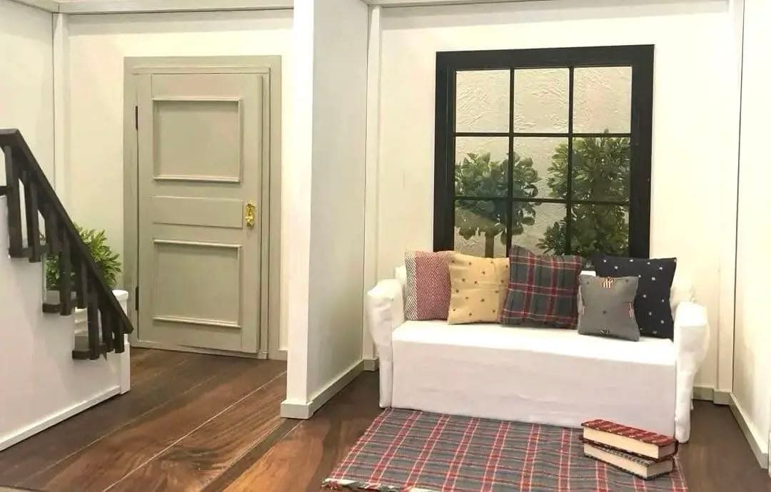 ドールハウス　撮影背景ボード　ハンドメイド☆玄関ホール＆リビングの2部屋セット