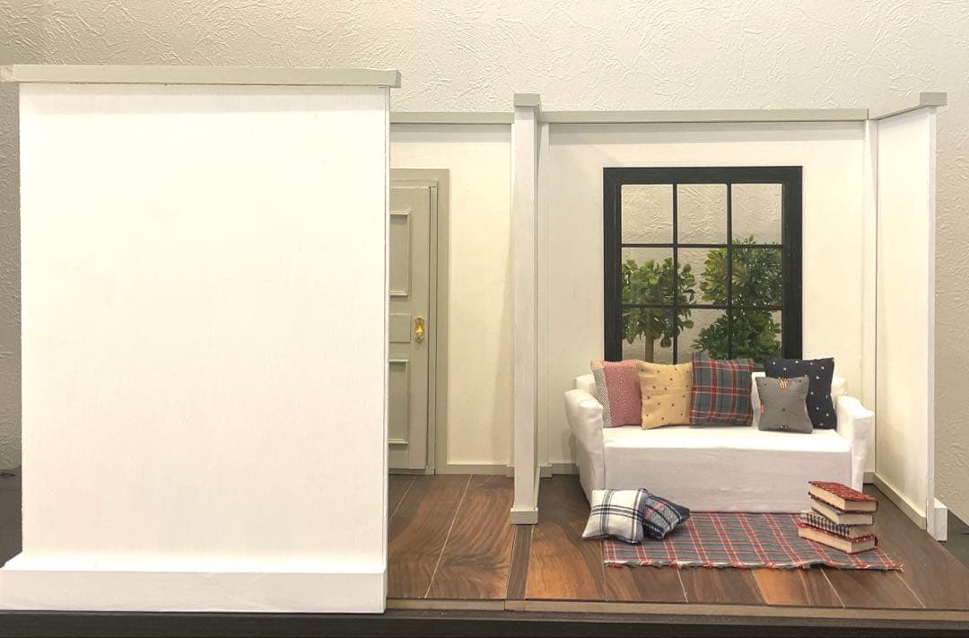 ドールハウス　撮影背景ボード　ハンドメイド☆玄関ホール＆リビングの2部屋セット