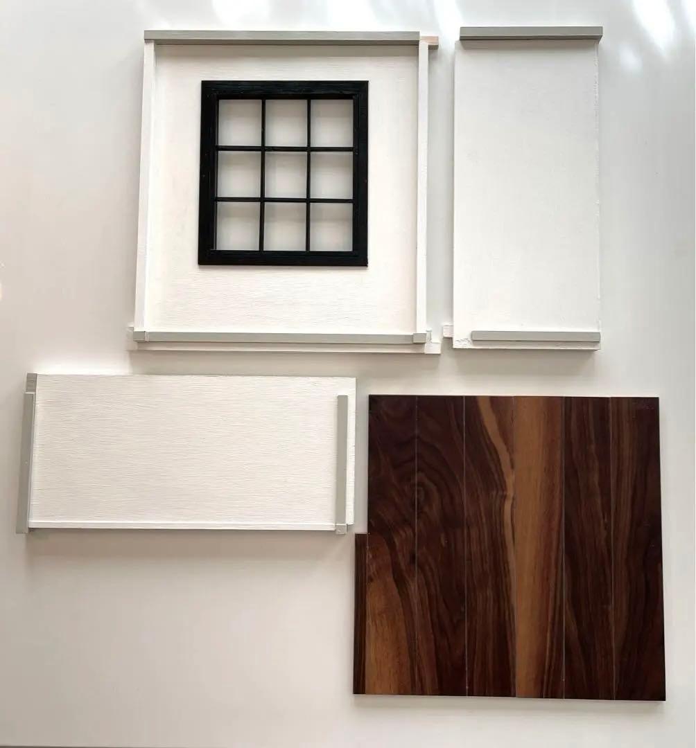 ドールハウス　撮影背景ボード　ハンドメイド☆玄関ホール＆リビングの2部屋セット