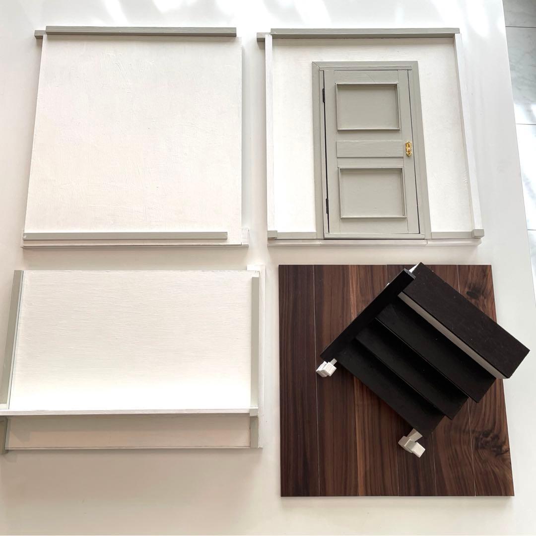 ドールハウス　撮影背景ボード　ハンドメイド☆玄関ホール＆リビングの2部屋セット