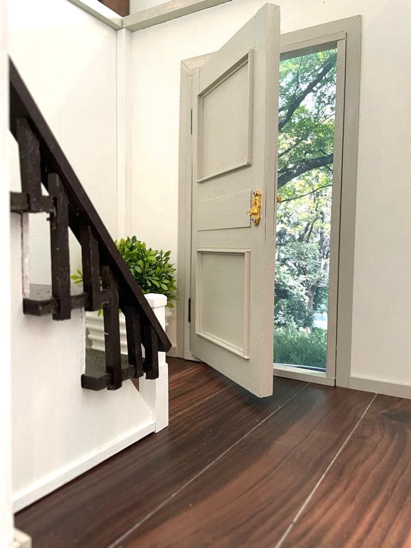 ドールハウス　撮影背景ボード　ハンドメイド☆玄関ホール＆リビングの2部屋セット