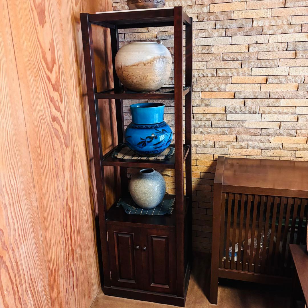 飾り棚　木製　朝鮮棚　四方棚　本棚　オーブンシェルフ 茶棚　壺　ダークブラウン