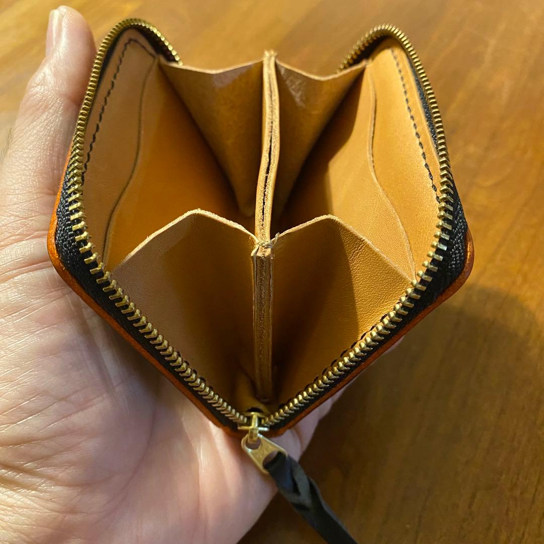 手縫い　ケース　ミニウォレット　オレンジ迷彩　ラウンドファスナー　新品