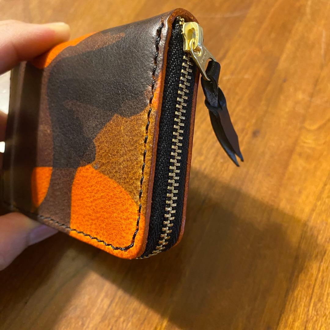 手縫い　ケース　ミニウォレット　オレンジ迷彩　ラウンドファスナー　新品