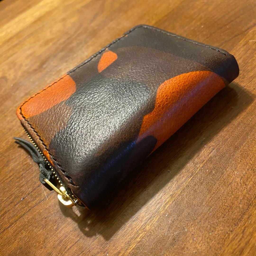 手縫い　ケース　ミニウォレット　オレンジ迷彩　ラウンドファスナー　新品
