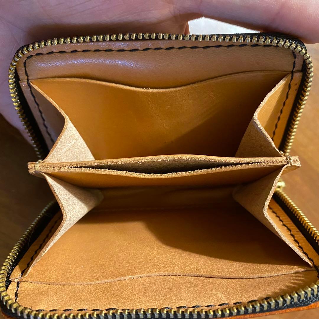 手縫い　ケース　ミニウォレット　オレンジ迷彩　ラウンドファスナー　新品