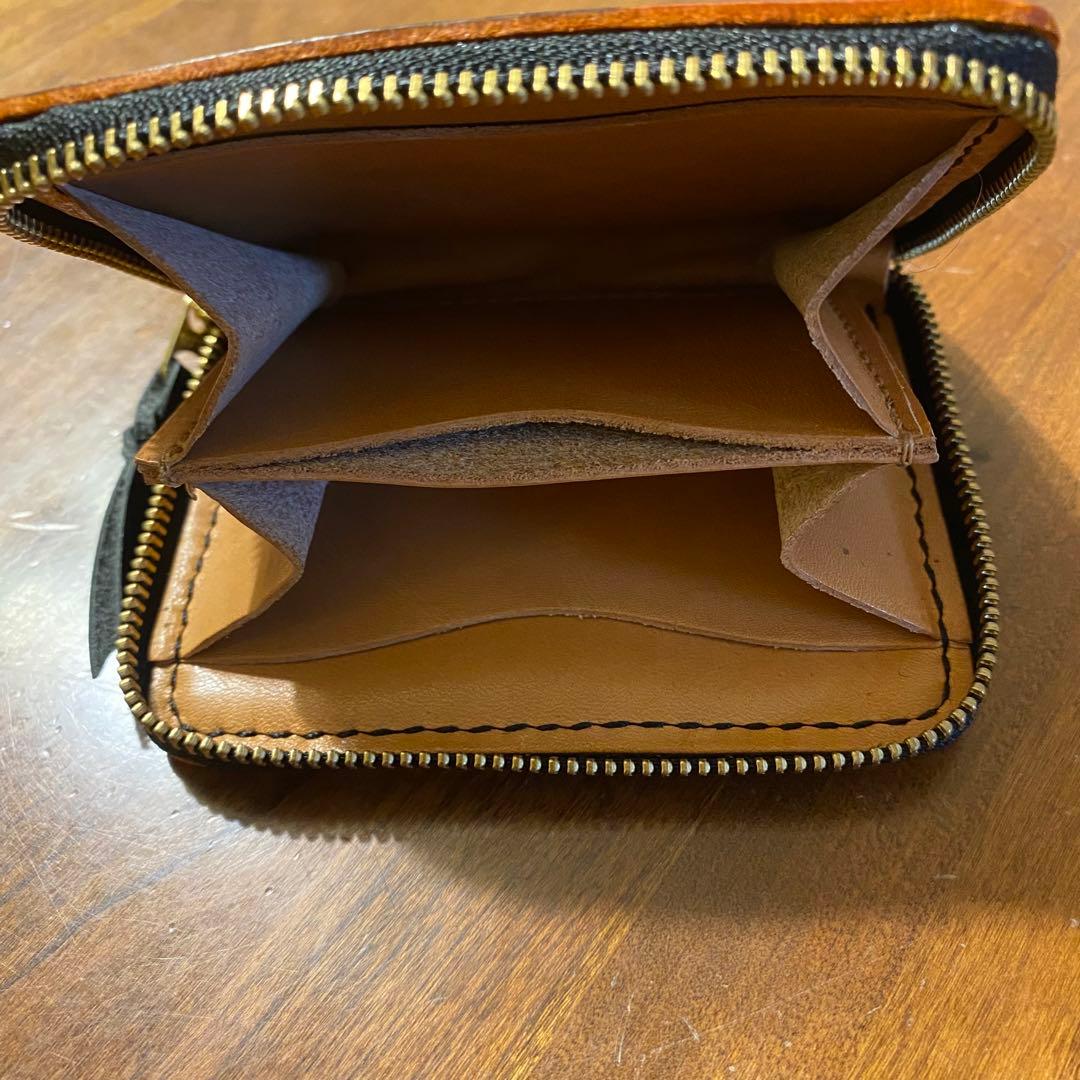 手縫い　ケース　ミニウォレット　オレンジ迷彩　ラウンドファスナー　新品