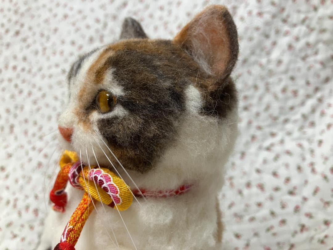 羊毛フェルト　古風な三毛猫