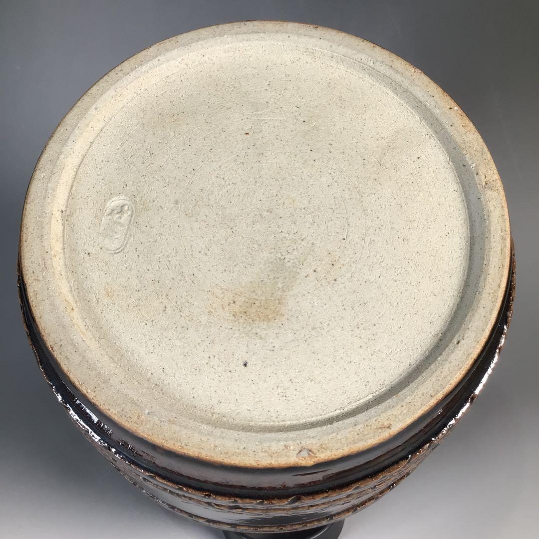 Ｎ４２４　水指　『膳所焼』『淡海ぜぜ　陽炎園造』『手桶水指』　共箱　茶道具