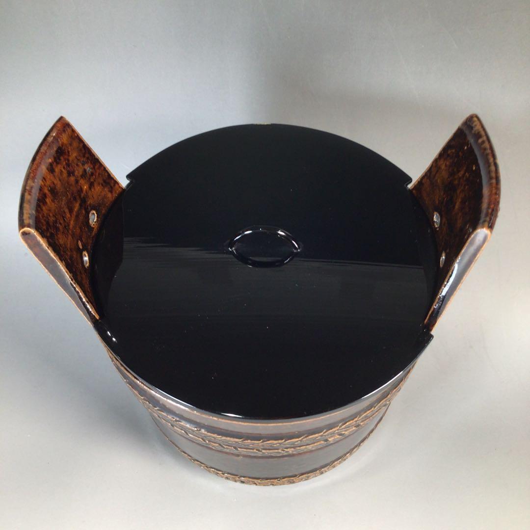 Ｎ４２４　水指　『膳所焼』『淡海ぜぜ　陽炎園造』『手桶水指』　共箱　茶道具