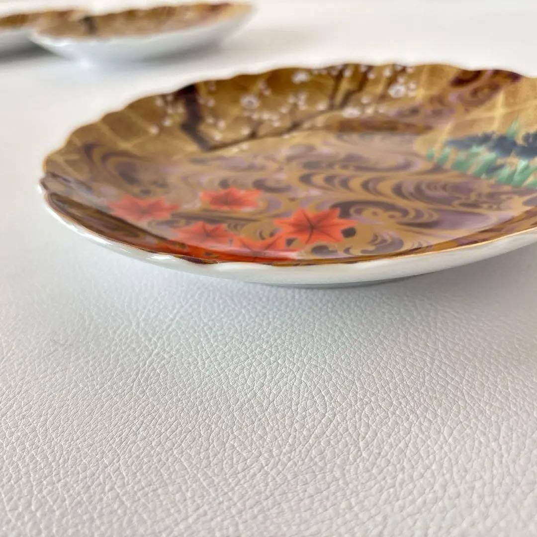 【未使用】翔山窯　夢光琳　中皿　中皿揃　5枚セット　和皿　輪花皿　金彩　色絵