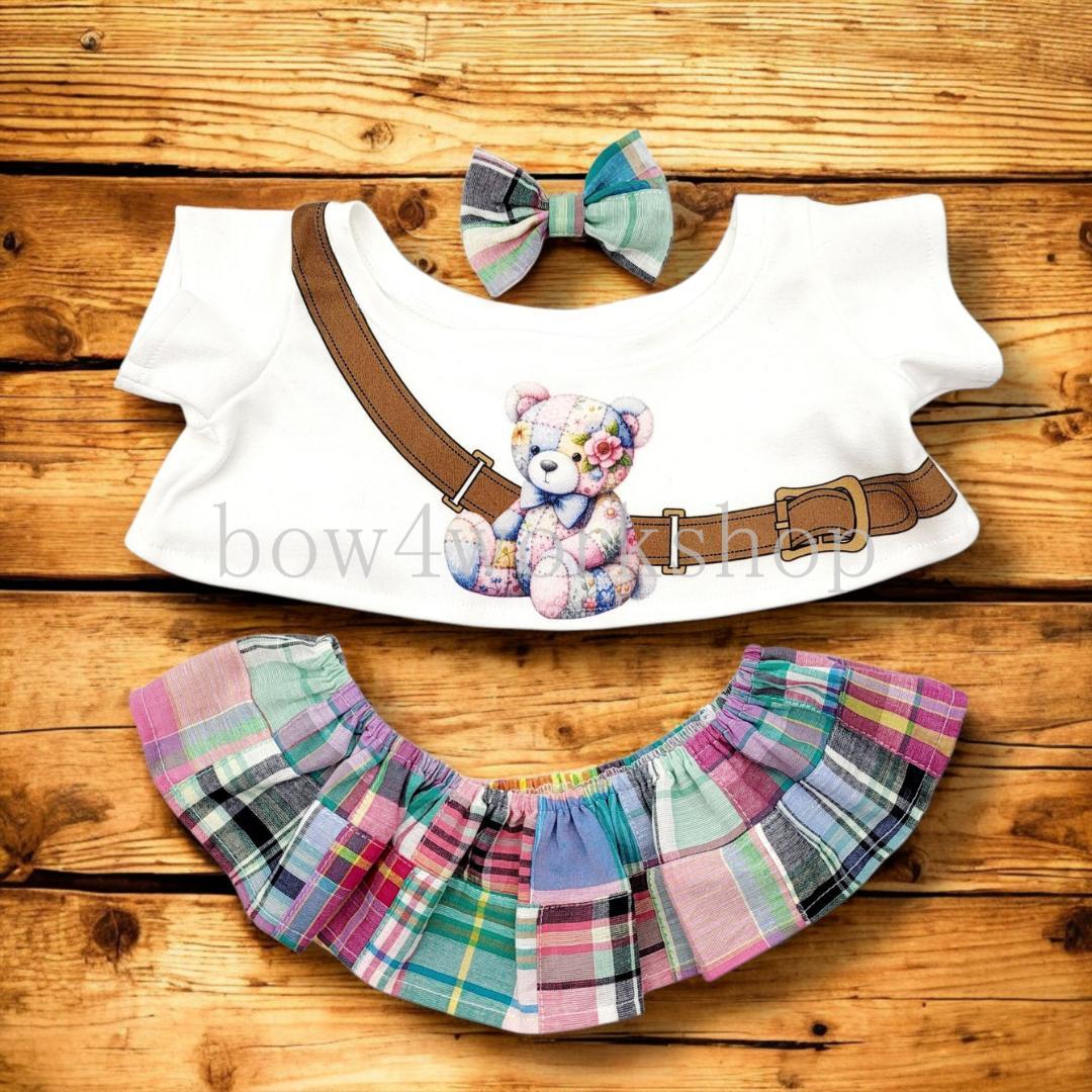 LOVOT ラボットの服ハンドメイド　パッチワークくまちゃんプリントTシャツ