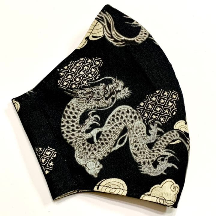 No.205 オーダーマスク　ハンドメイド　龍　和柄　黒×黒　おまとめ割