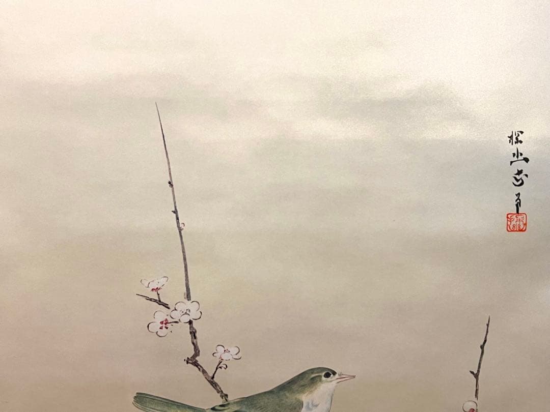 狩野探幽 守信「梅に鶯」掛軸 掛け軸 複製工芸 ウグイス 春 日本画 茶掛 印刷