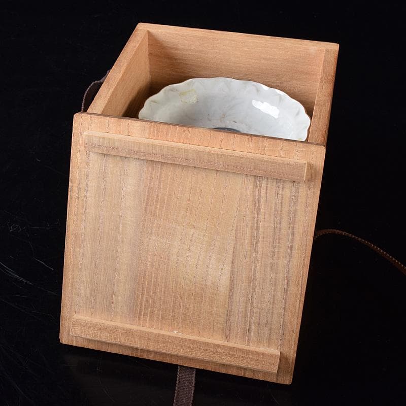 肥前伊万里焼　古伊万里　染付　丸紋　輪花皿　六客　時代箱付　C　R8170