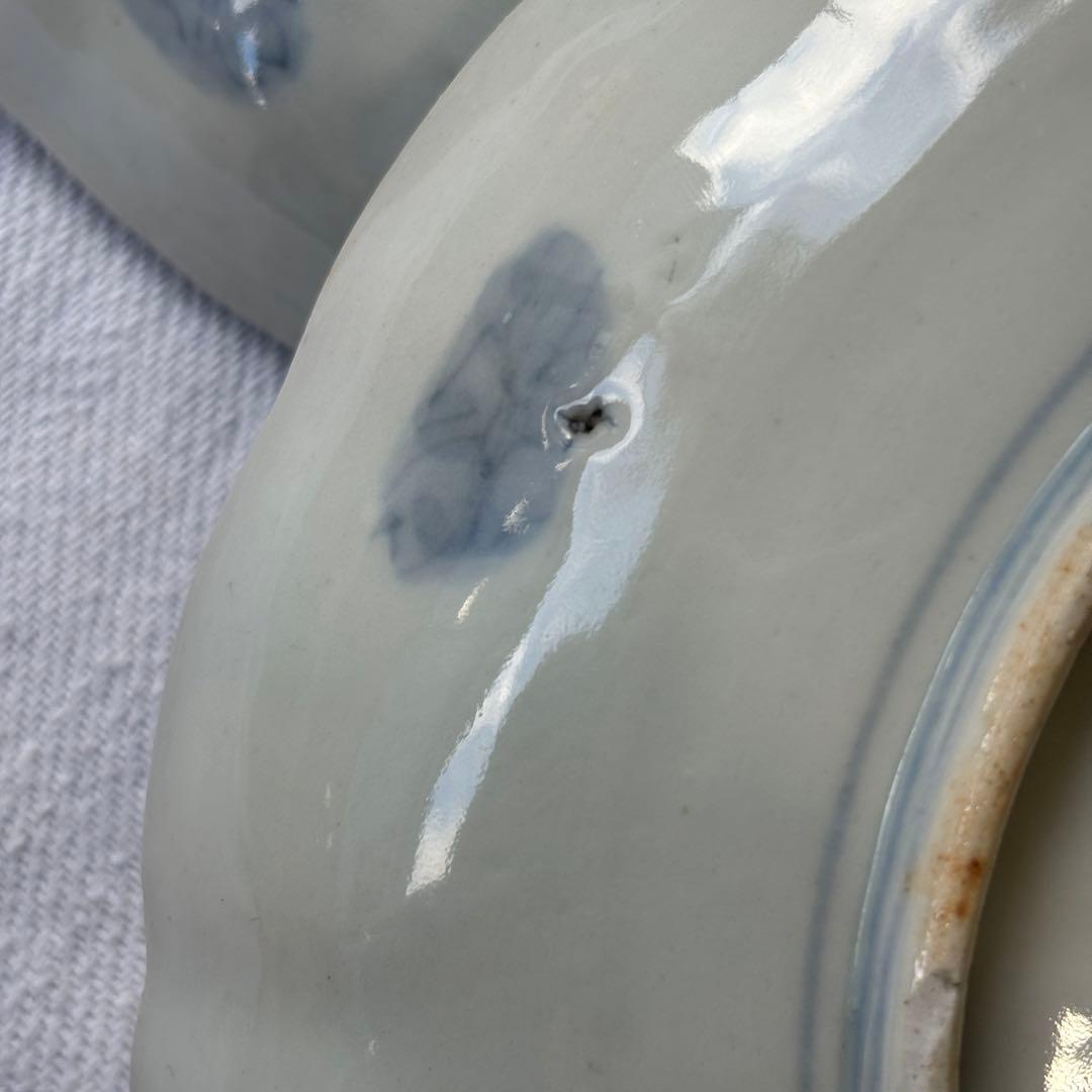 時代色絵伊万里　さわやかな赤絵に梅と鶯鳥籠図七寸皿プレート2枚 骨董古伊万里