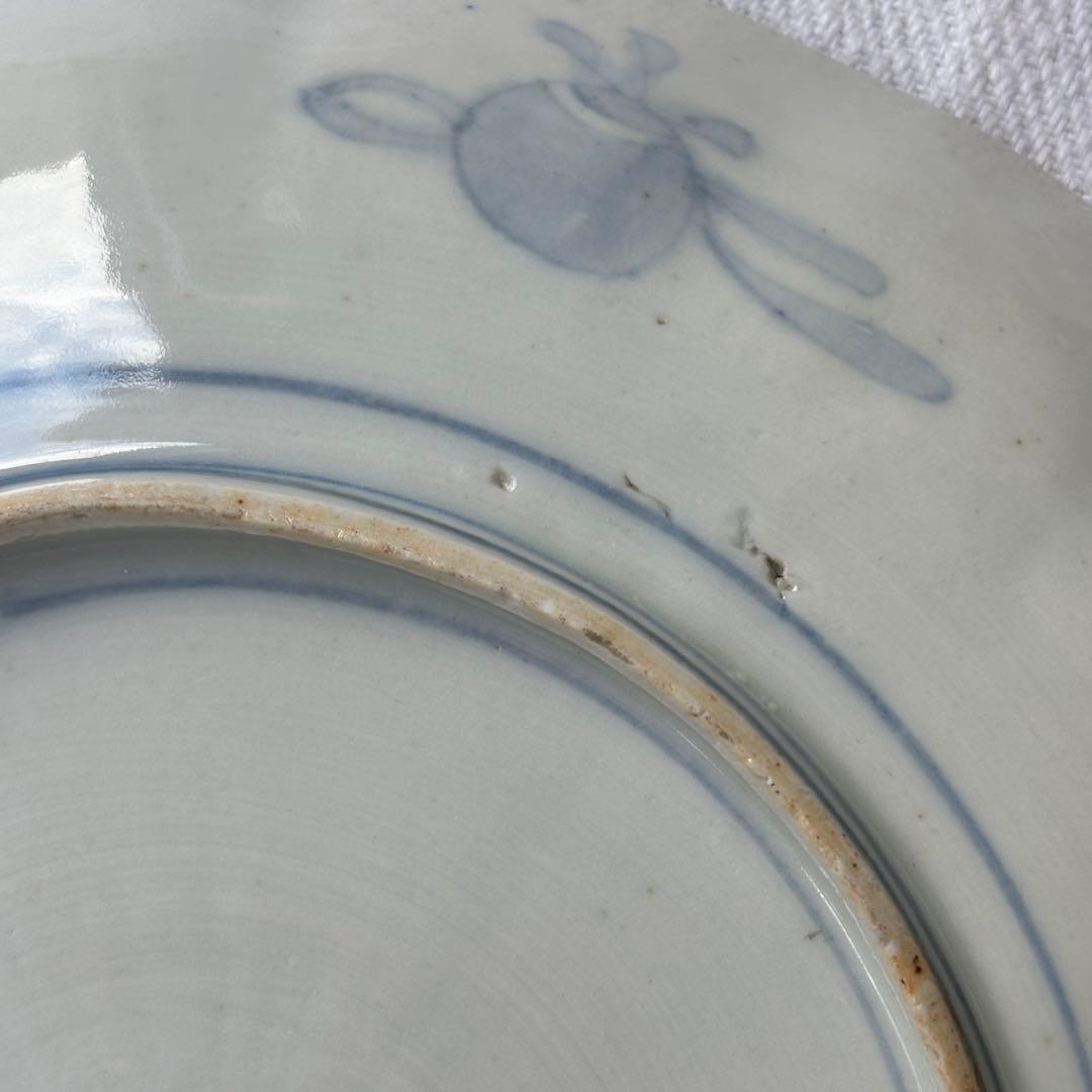 時代色絵伊万里　さわやかな赤絵に梅と鶯鳥籠図七寸皿プレート2枚 骨董古伊万里