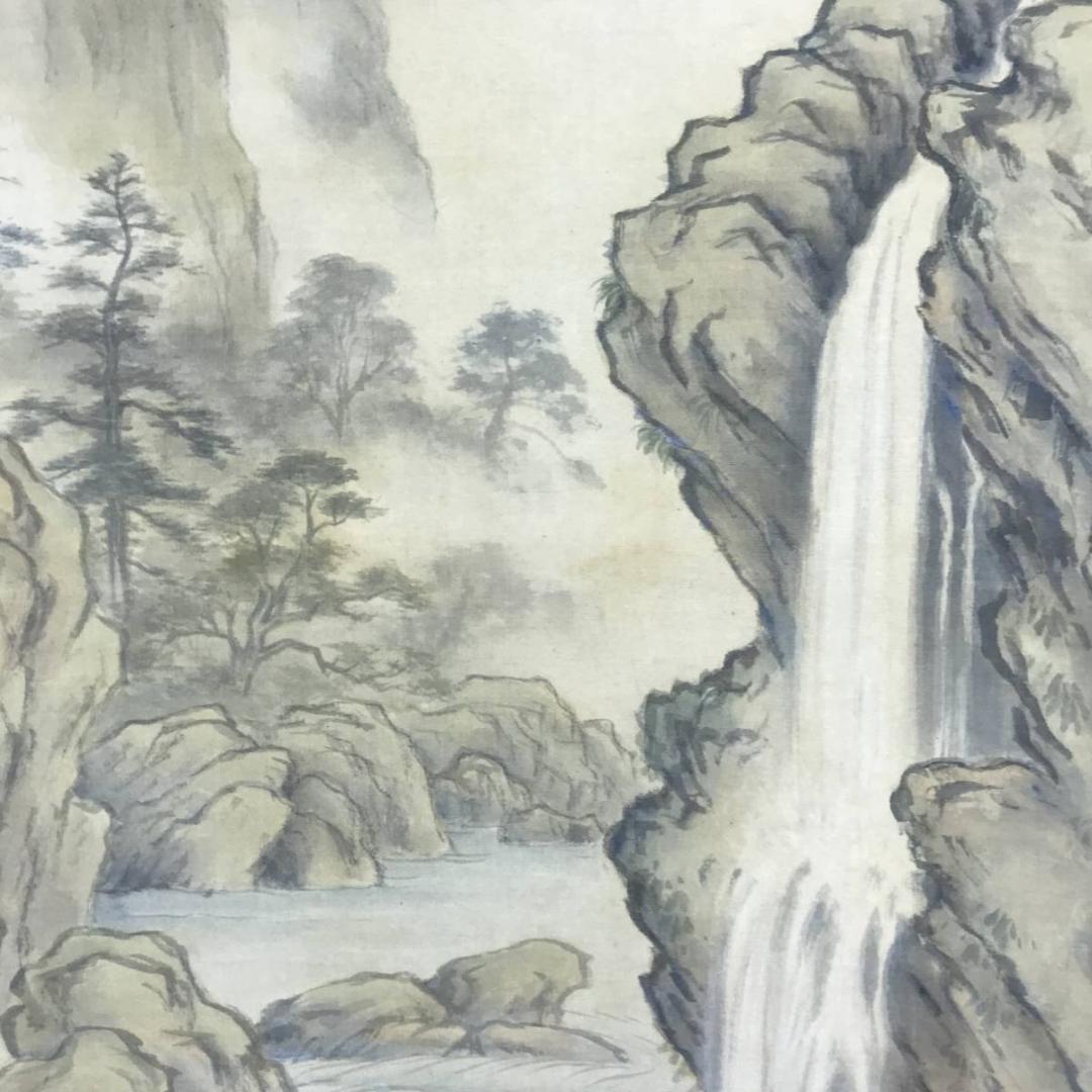 雨狭/滝山水図/山水図/掛軸/名家伝来/AE-230