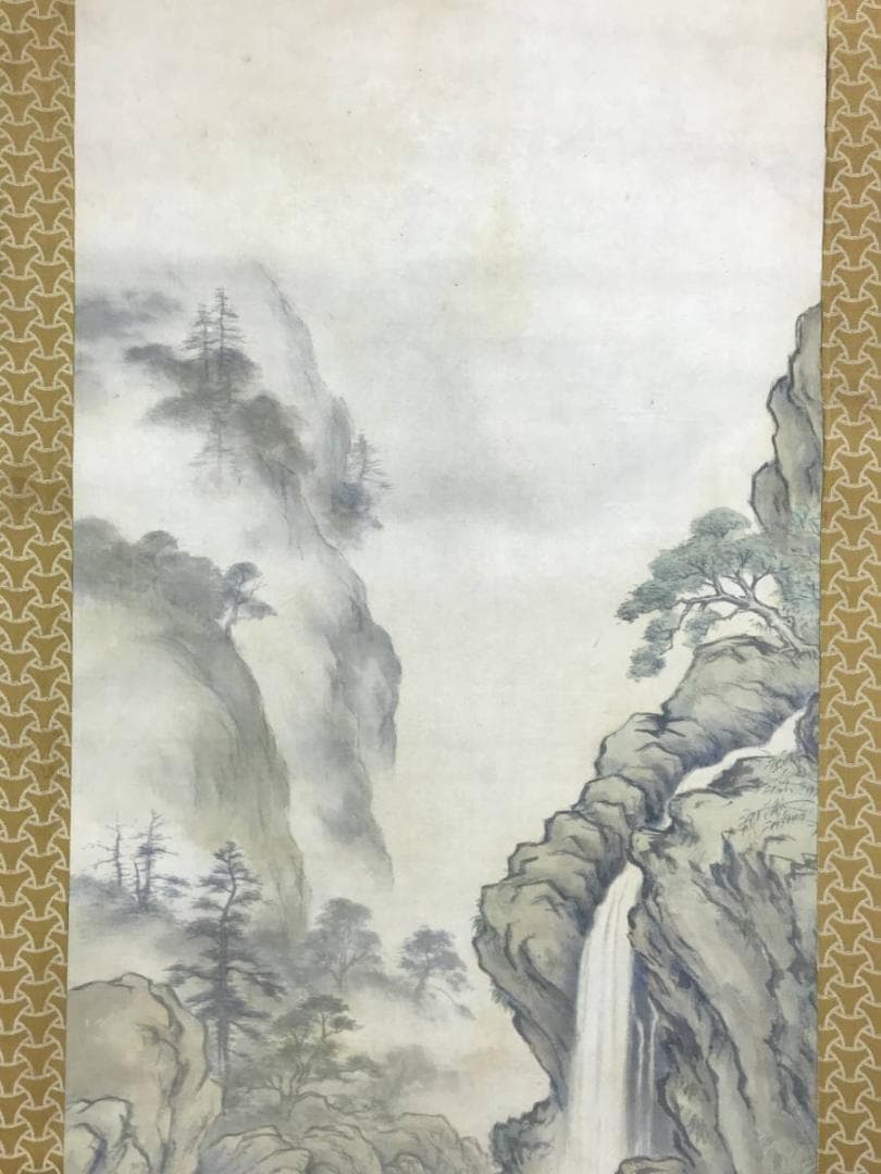 雨狭/滝山水図/山水図/掛軸/名家伝来/AE-230