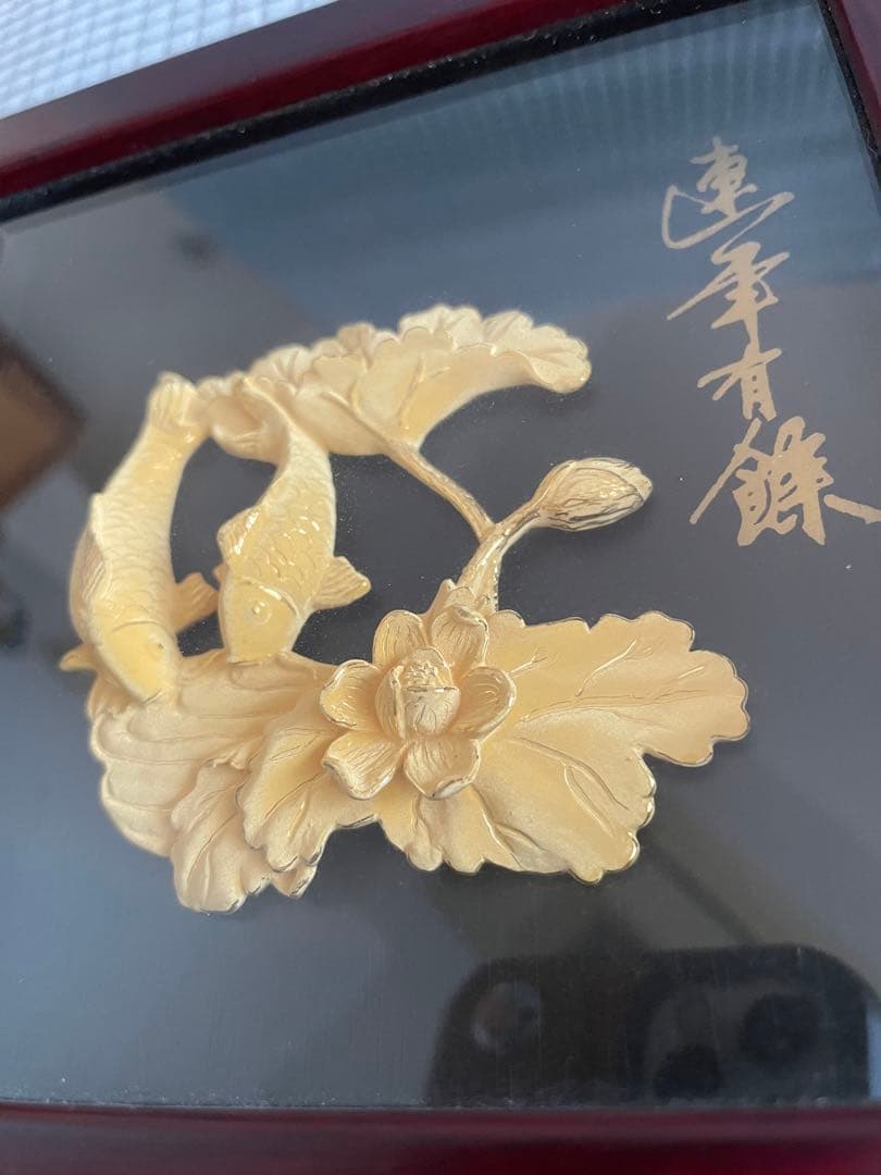 Citigold 24K金メッキ 蓮と魚のアートスタンド 置き物