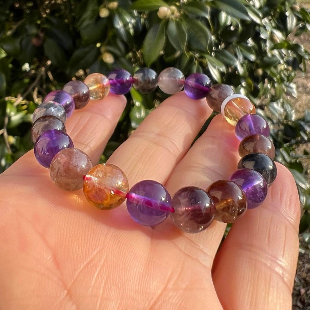 天然オーラライト23のマルチカラー玉パワーストーン9mmブレスレット★AB854