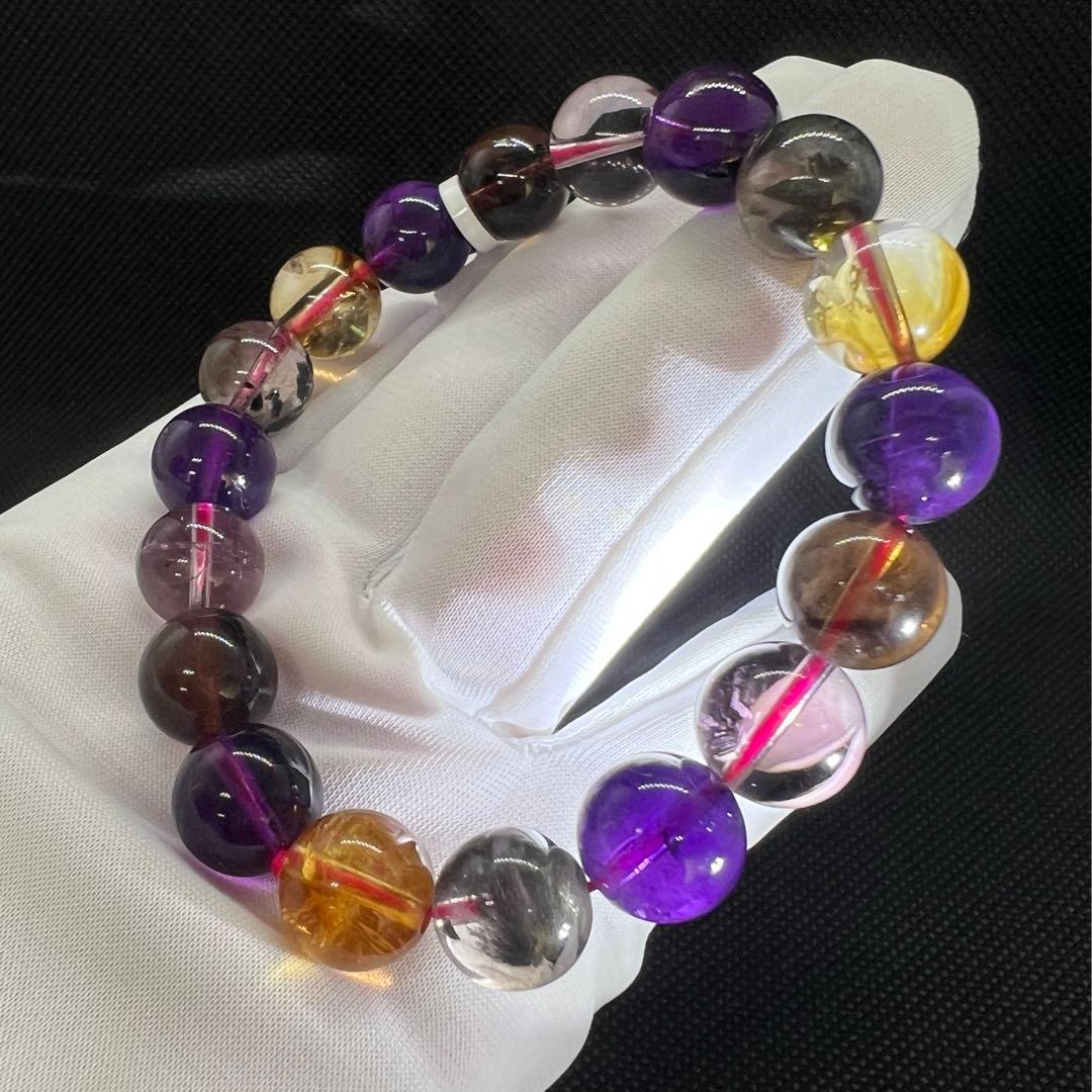 天然オーラライト23のマルチカラー玉パワーストーン9mmブレスレット★AB854