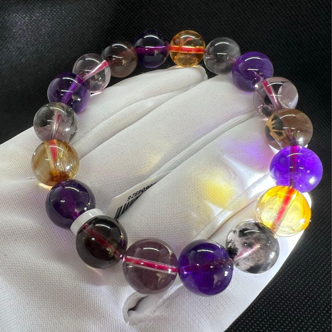 天然オーラライト23のマルチカラー玉パワーストーン9mmブレスレット★AB854