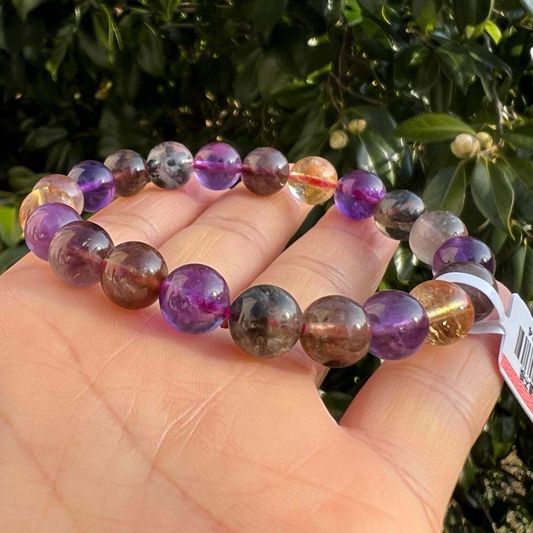天然オーラライト23のマルチカラー玉パワーストーン9mmブレスレット★AB854