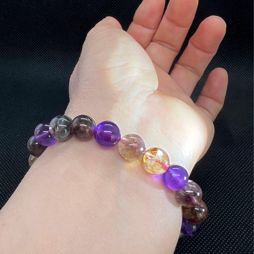 天然オーラライト23のマルチカラー玉パワーストーン9mmブレスレット★AB854