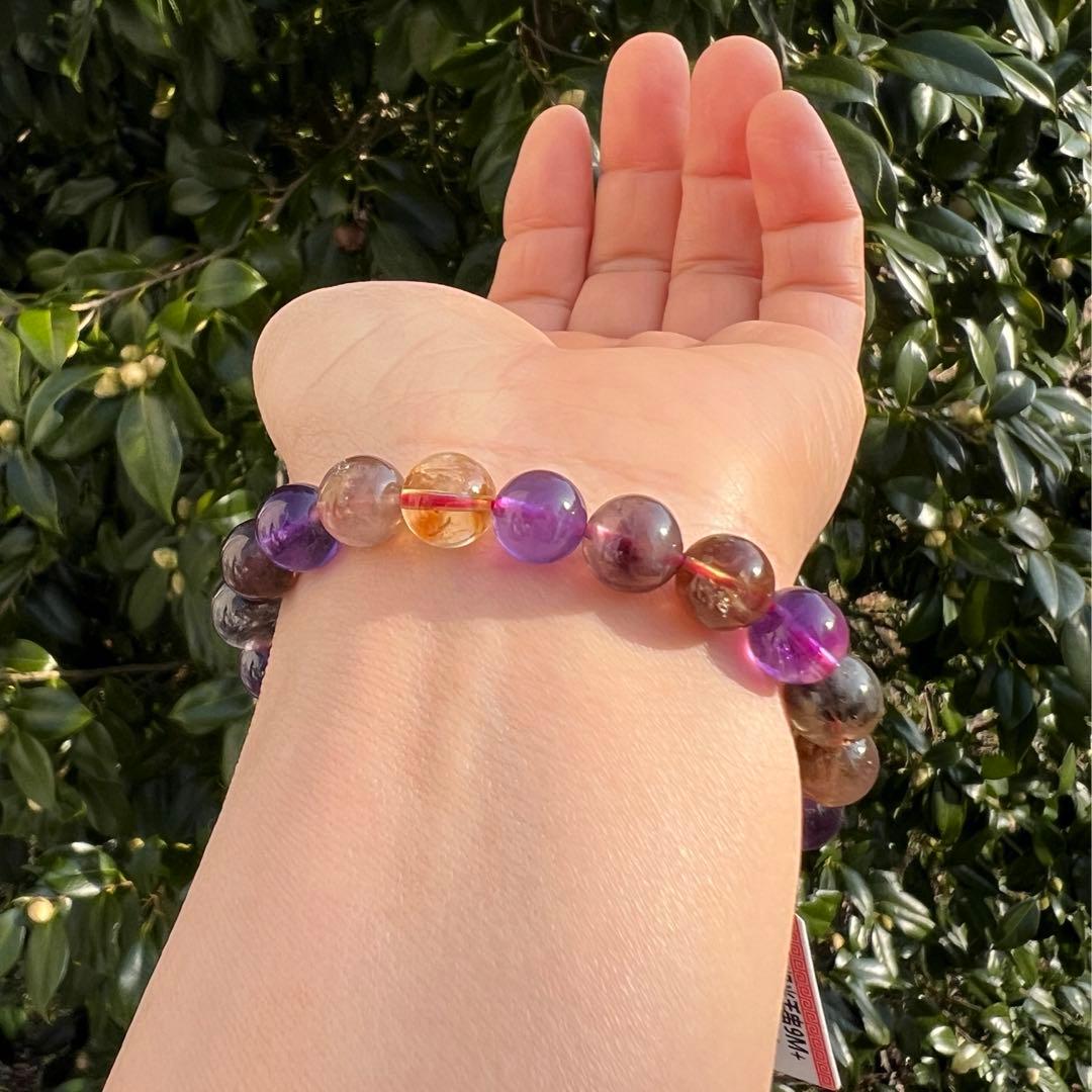 天然オーラライト23のマルチカラー玉パワーストーン9mmブレスレット★AB854