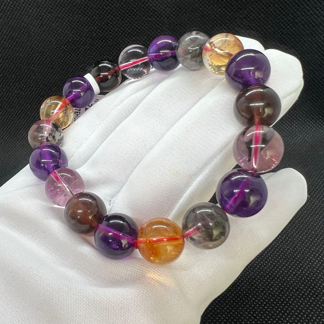 天然オーラライト23のマルチカラー玉パワーストーン9mmブレスレット★AB854