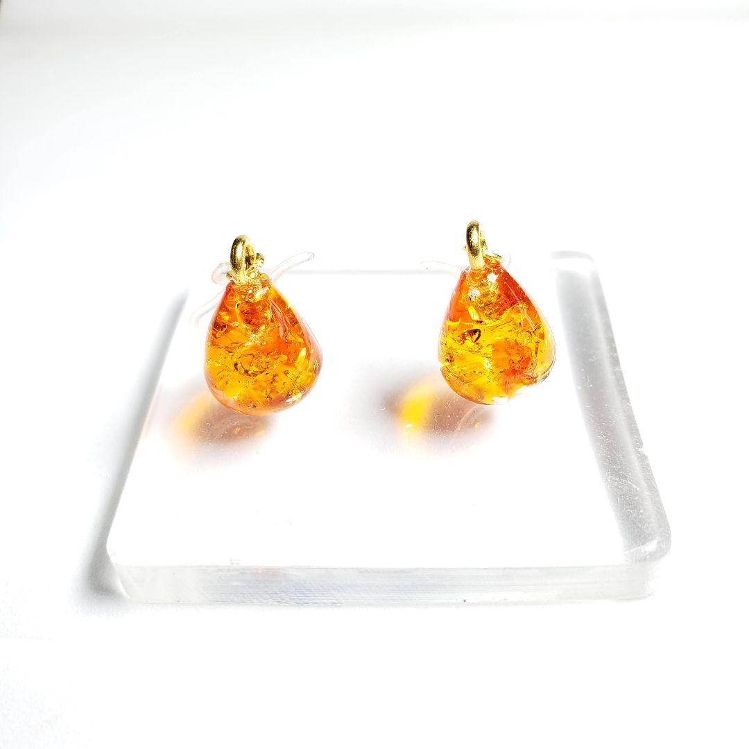 No.1376-E　琉球ガラス☆レジンピアス・イヤリング☆チャーム(オレンジ)