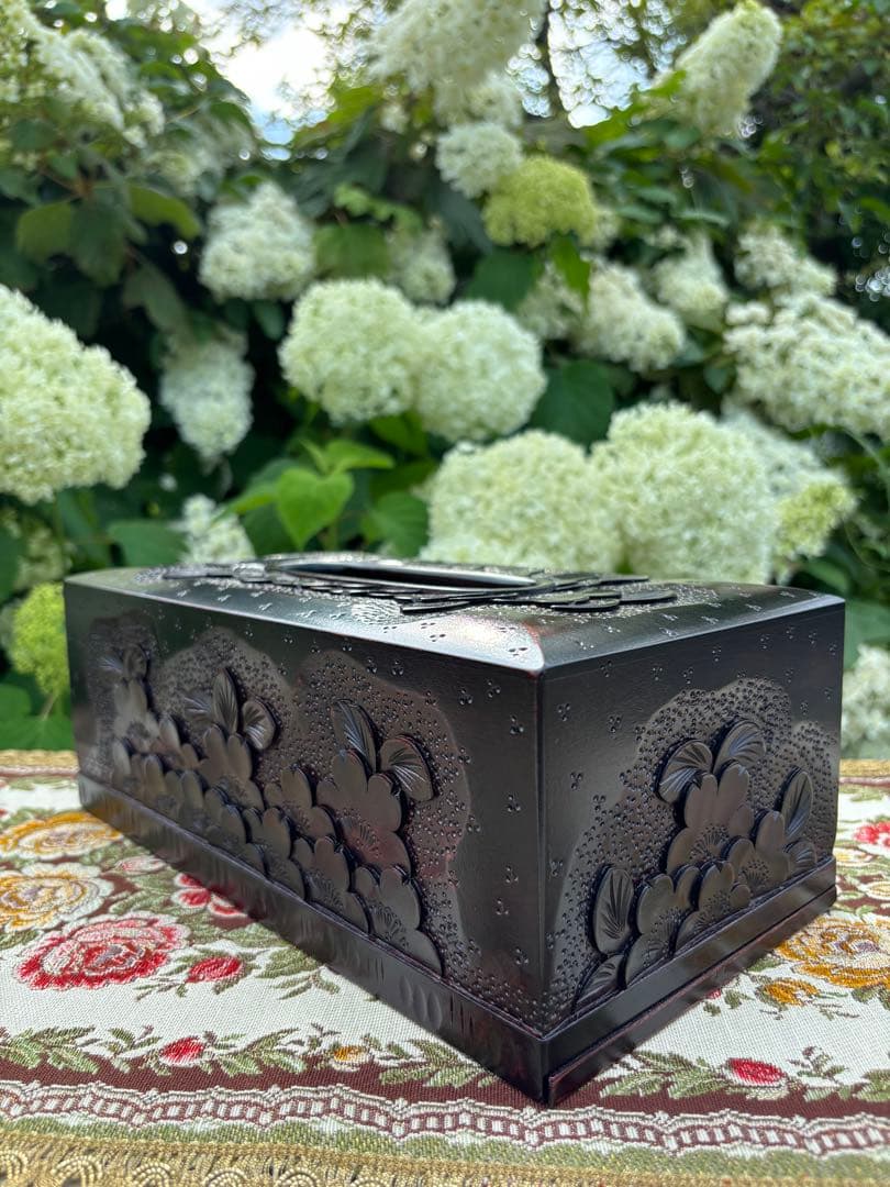 軽井沢彫り　木製桜彫刻　ティッシュボックス 伝統工芸品