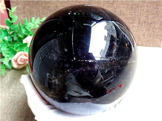 130mm 3287gAAA級魔除け天然モリオン丸玉B78C1/249C30D