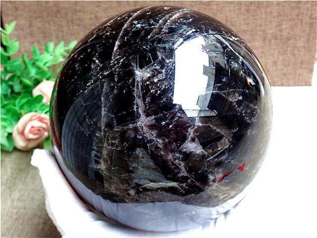 130mm 3287gAAA級魔除け天然モリオン丸玉B78C1/249C30D